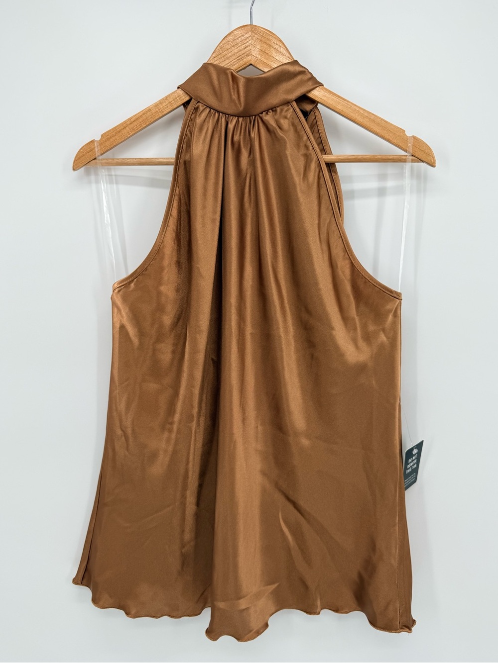 Express Bronze Satin Halter Blouse Tie Neck Top Old Money Quiet Luxury Size L - Picture 2 of 9